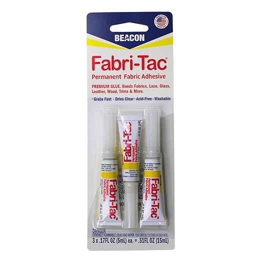 BEACON Fabri-Tac Minis Premium Fabric Glue - Quick Drying, Crystal Clear, Permanent - for Fabrics, Canvas, Lace, Wood and More, .17-Ounce, 3-Pack