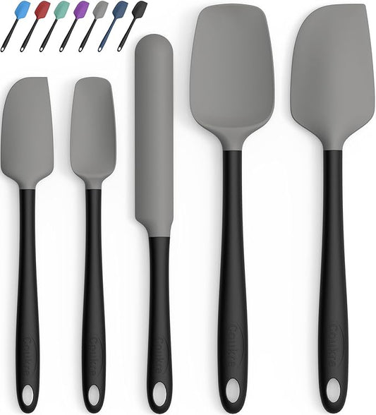 Coukre Silicone Spatula Set of 5,High Temperature Resistant, Food Grade Silicone, Dishwasher Safe, for Baking, Cooking (Gray Black)