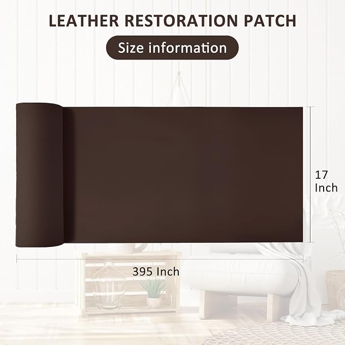 AOOTOOLINK Leather Repair Patch 17X395 Inch Self Adhesive Leather Repair, Large Leather Repair Tape for Couches, Furniture, Car Seats, Cabinets, Sofa, Handbags (Coffee, 17X395 Inch)
