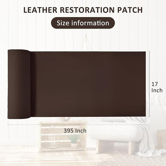 AOOTOOLINK Leather Repair Patch 17X395 Inch Self Adhesive Leather Repair, Large Leather Repair Tape for Couches, Furniture, Car Seats, Cabinets, Sofa, Handbags (Coffee, 17X395 Inch)