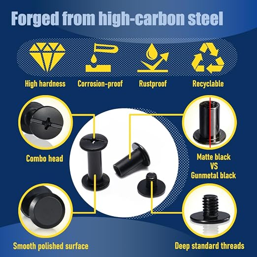 170 Sets Matte Black Chicago Screws for Leather Rivets Kit, 8 Sizes M5x4-18mm Rivets for Leather for Belts, Bookbinding,Deep Black Chicago Screw Assortment