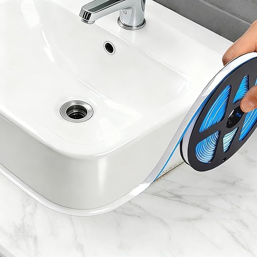 Caulk Tape 2 Roll White Self Adhesive, Waterproof Caulking Sealant Strip Sealing Decorative Tape for Toilet Shower Bathtub Bathroom Sink (0.3" x 20Ft)