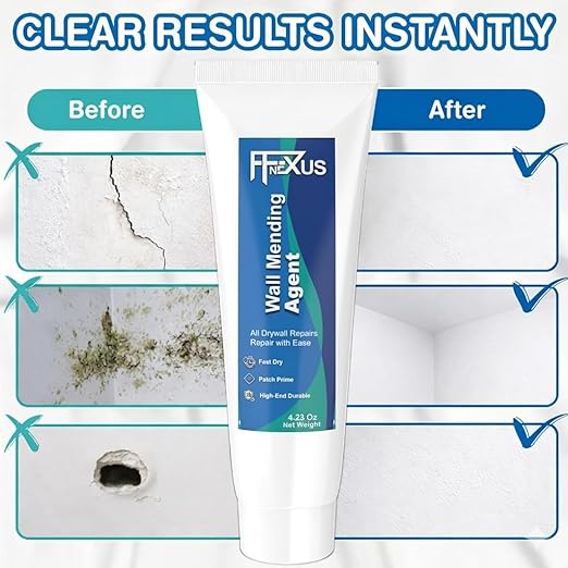 Drywall Repair Kit – 2 × 4.23 oz Fast Dry Putty Tubes with 2×2″ & 4×4″ Wall Patch Mesh, Dual Scrapers & 2 Sandpapers | Quick-Dry Spackle & Sheetrock Crack Filler for Wall, Ceiling & Plaster Repair
