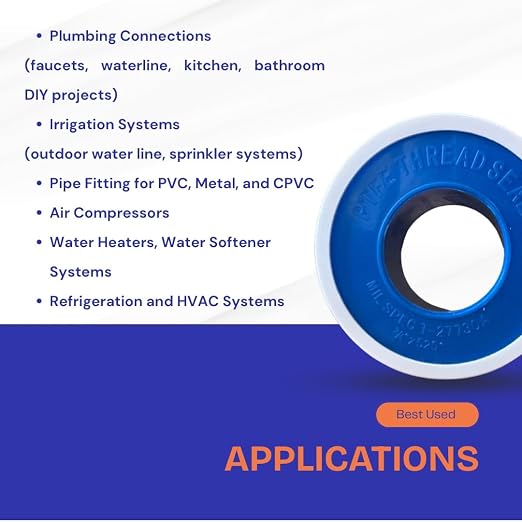 Teflon Tape 3/4 Inch x 520” – PTFE Thread Seal Tape for Plumbers, Pipe Fittings, Air & Water Lines – Leak-Proof, Non-Stick, Easy to Apply (25)