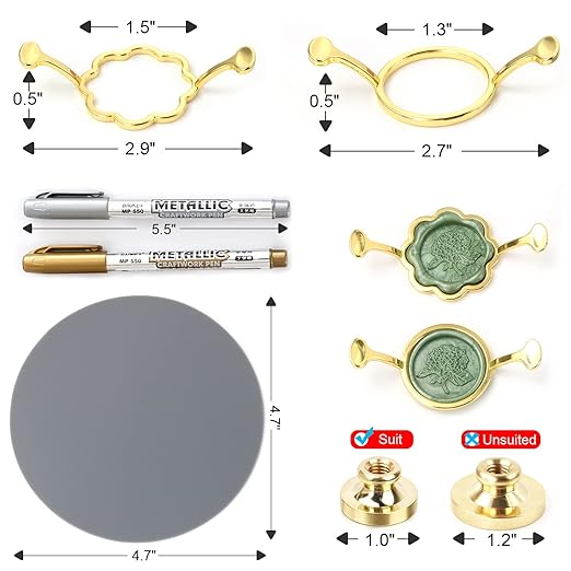 Wax Seal Kit with 2 Metal Wax Seal Molds, Silicone Waxing Mat, 2 Metal Mark Pens, Sealing Wax Kit for Wedding Invitations Envelopes Cards Gift Wrapping (Metal Wax Seal Molds Kits)