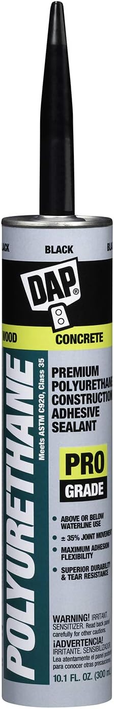 DAP Polyurethane Premium Construction Adhesive Sealant, Black, 10.1 Oz (7079818816)