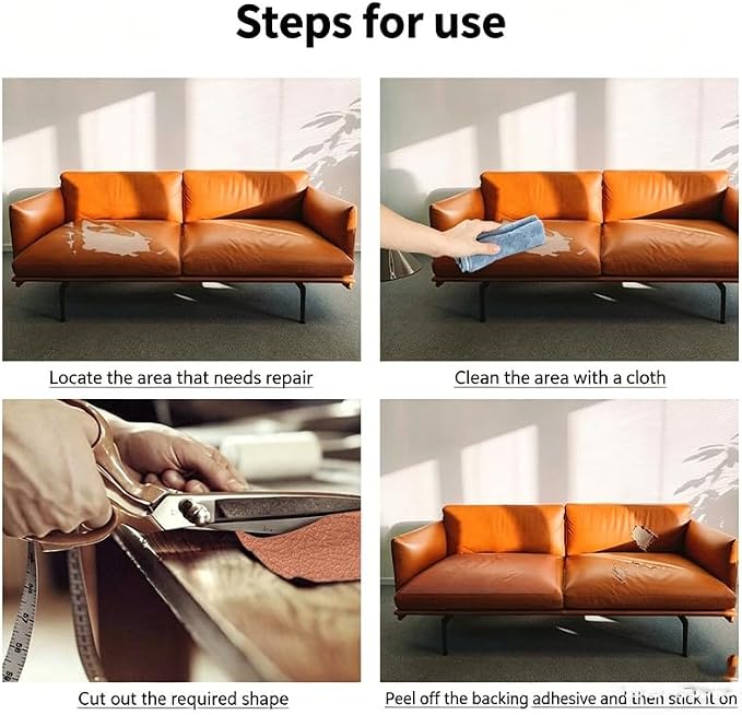 Cremsy Leather Repair Patch, Self Adhesive Leather Repair, Waterproof Vinyl Repair Patch, Cuttable Furniture Repair Tape for Couches, Sofa, Furniture, Car Seats, Bags, Jackets (Orange)