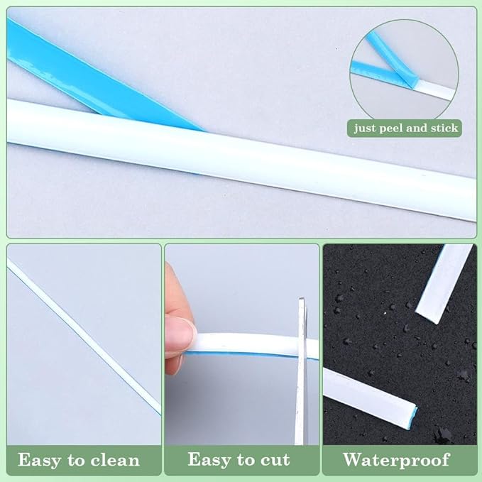 GORGECRAFT 2 Rolls Wall Molding Trim 19.7Ft x 0.3In Flexible Self-Adhesive Caulk Strip Peel and Stick Wall Corner Protector Molding Strips Gap Sealant Tape for Kitchen Sink Bathtub Toilet Ceramic Tile
