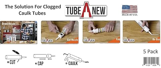TubeANew - The Solution for Dried or Clogged Caulk Tubes (2 Packs of 5) with 50 Red Caulk Cap Condoms - Combo Pack