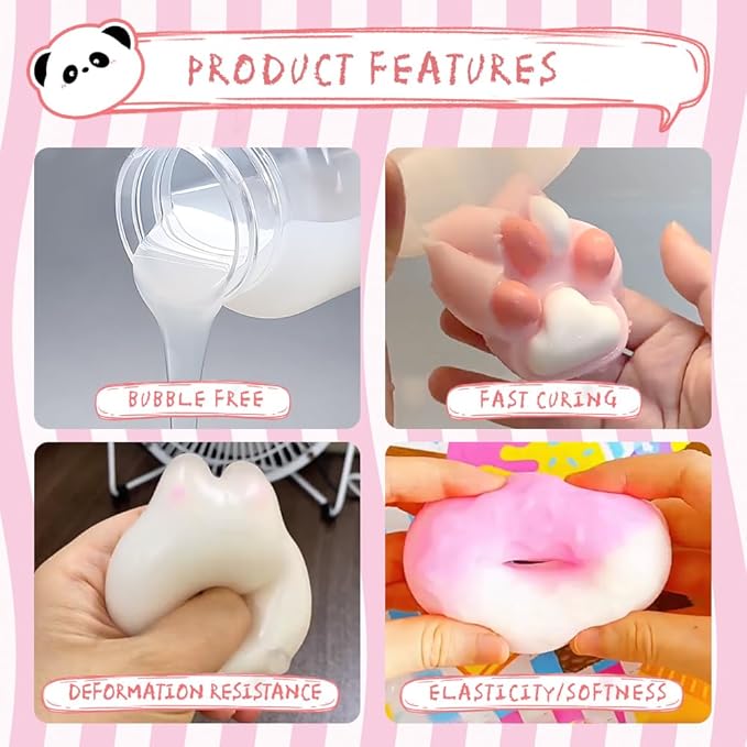 Anergoo Taba Squishes Kit with Pig Bunny Silicone Mold Cookie Mold Squishy Hamster Mold 3" Paw Animal Silicone Molds for Decompression Gift 200g