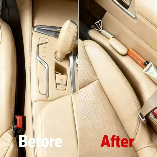 Inflatable Car Seat Gap Filler Strip - 2Pcs Leather Foldable Seat Gap Plug Blocker,Stop Dropping Items,Soft Interior Accessories for All Cars (Beige)