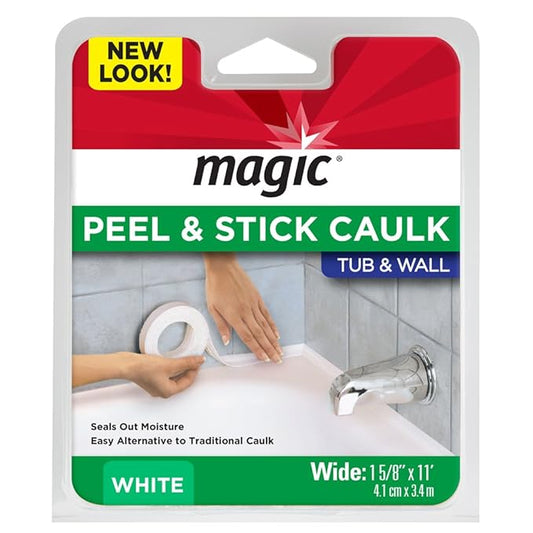 Magic Tub and Wall Peel and Caulk Strip - Create a Tight Seal Between the Bathtub and Wall to Keep Moisture Out - 1-5/8 Inch by 11 Feet - White