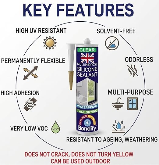 Waterproof Silicone Sealant Clear, Kitchen & Bathroom Sealant Solvent Free, 10 oz, Ideal for Sink, Sanitary, Bath, Shower Sealant, Window