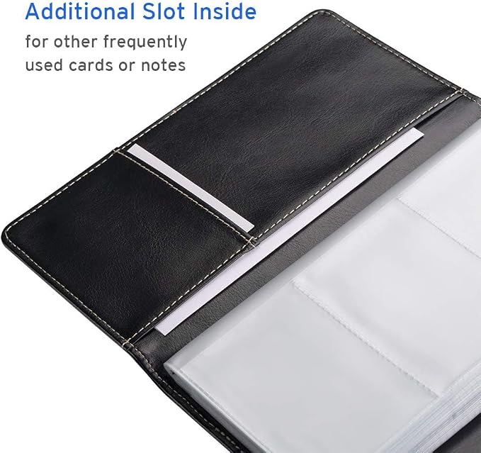 Sooez Leather Professional Business Card Book Holder Organizer, 240 Capacity Credit Card Booklet, PU Name Cards Holder Storage File for Men Women, 7.7"x 4.5" x 0.7", Dark Blue