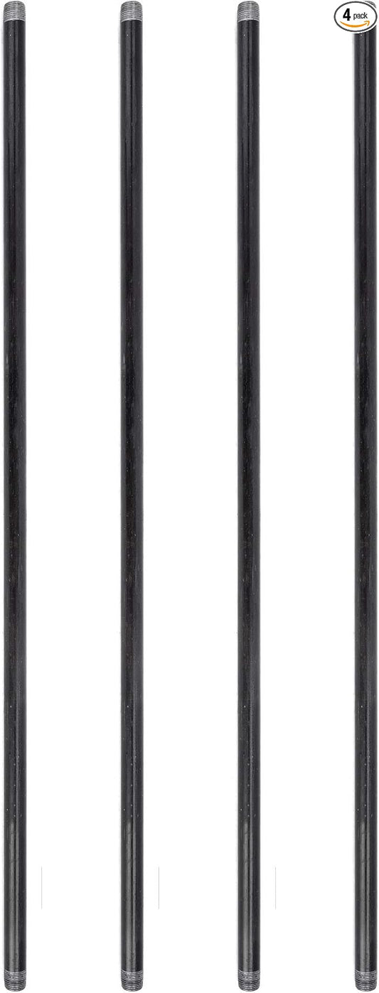 PIPE DÉCOR 1/2” x 36” Malleable Cast Iron Pipe Nipple, Pre Cut Connectors, Industrial Steel Grey Fits Standard Half Inch Black Threaded Pipes Nipples and Fittings, Build Vintage DIY Furniture, 4 Pack