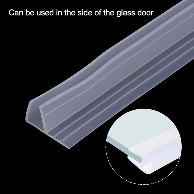 uxcell Shower Door Side Seal, F-Type Shower Door Sweep for 5/16" Glass 130" Long Silicone Frameless Glass Door Seal Strip, Stop Shower Leaks, Clear