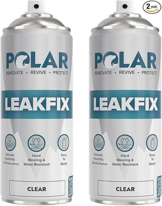 Polar Clear Leak Fix Spray - 2 x 13.5fl. oz - Waterproof Roof Sealant - Instantly Seals Leaks and Cracks, for Lasting Protection on Roofs, Drainpipes & Gutter Repairs- for Interior and Exterior Use