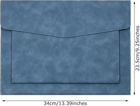 PU Leather A4 File Folder Document Holder with 2 Compartments Envelope Folder Case with Snap Closure for Receipt Contract (Blue)