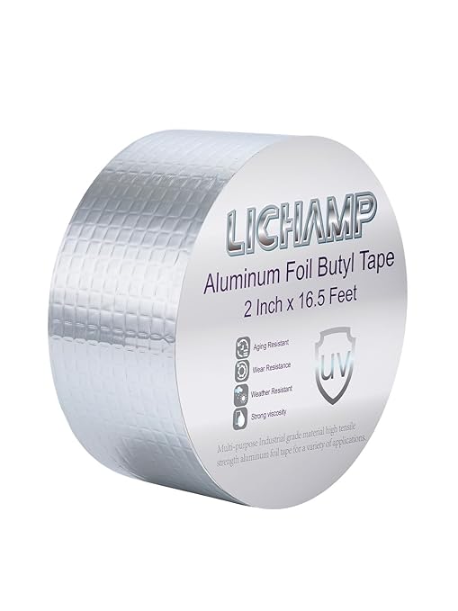 Lichamp Aluminum Butyl Tape, Waterproof Butyl Aluminum Foil Tape 2 inches x 16.4ft for RV Repair, Roof, Window Patch, Boat and Outdoor Pipe Sealing