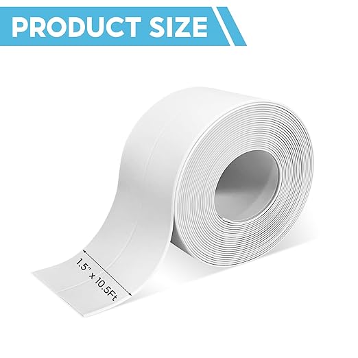 Caulk Tape, 1 Roll White Caulk Tape Waterproof Self Adhesive, Caulking Sealant Tape for Kitchen, Countertop, Bathroom, Sink, Shower, Bathtub, Toilet Edge Protectorwith Sealing Tool(1.5" x 10.5Ft)