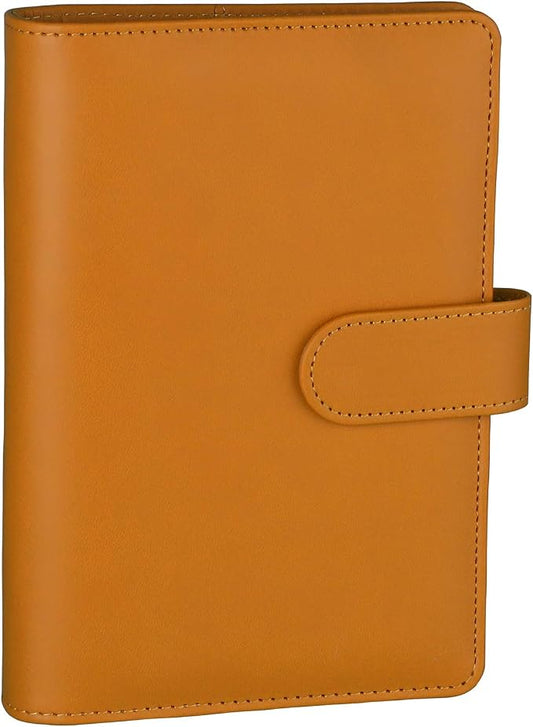 Antner A6 PU Leather Refillable 6 Ring Notebook Binder for A6 Filler Paper, Loose Leaf Personal Planner Binder Cover with Magnetic Buckle for Budget, Dark Yellow