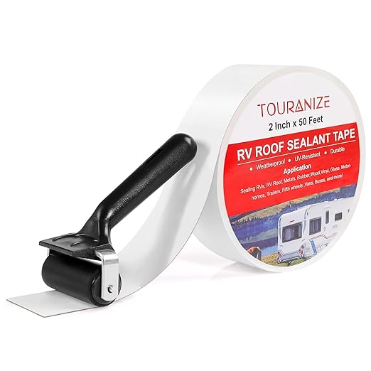 RV Roof Tape with Rubber Roller, 2 Inch x 50 Feet RV Sealant Tape for Camper Roof Repair, Boat Sealing, Trailer Roofing Seam Leaks, UV Resistant, Waterproof, White