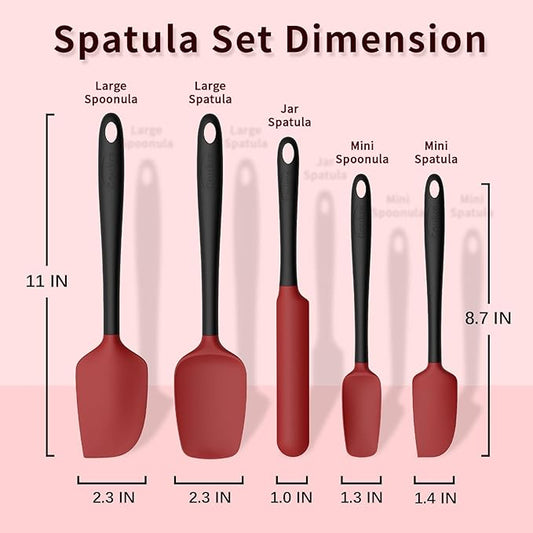 Coukre Silicone Spatula Set of 5,High Temperature Resistant, Food Grade Silicone, Dishwasher Safe, for Baking, Cooking (Red Black)