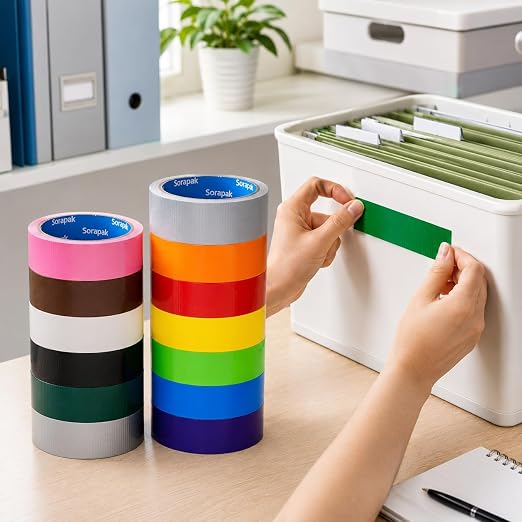Colored Duct Tape 12 Rolls, 1 in x 10 yd, Rainbow Tape for DIY Crafts | Strong Adhesive, Easy Tear, Waterproof for Packing, Repairs, Color Coding, Home, School & Office