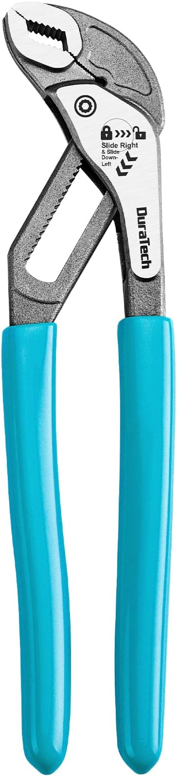 DURATECH 8-Inch Water Pump Pliers, Quick-Adjust Groove Joint Pliers, Tongue and Groove Plier with Slide-to-Unlock Mechanism, V-Jaw Design, CR-V Steel, for Plumbing, Automotive and Household Repairs