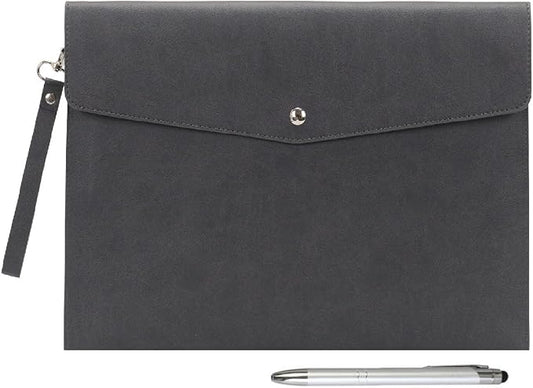 Wonderpool A4 Premium Faux Leather Envelope Documents Multifunction Folders Stationery Bag -Portfolio File for Paper Letter Stationery Organizer and Tablet Case PC Sleeve (Dark Gray)