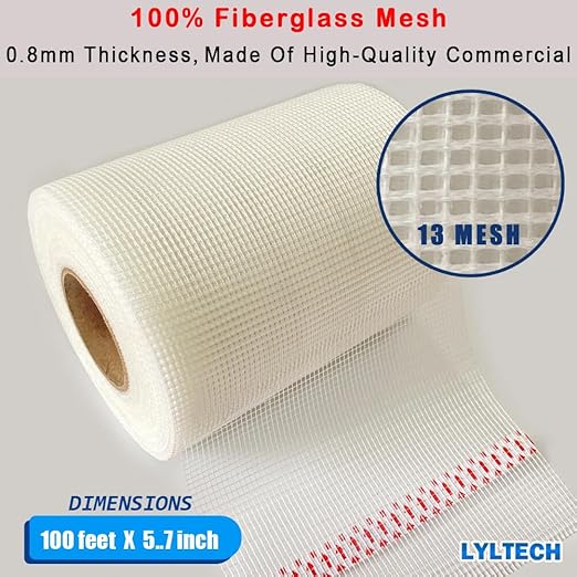 LYLTECH Drywall Joint Tape- 5.7in X 100 ft,13 MESH,100% Fiberglass,Heavy-Duty Self-Adhesive Wall Crack and Seam Patch