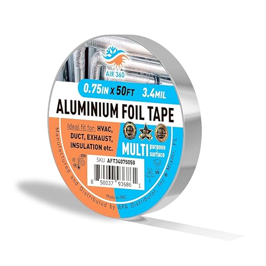 Aluminum 0,75" x 50 ft High Temperature Foil Duct Tape, HVAC Cold Weather 3/4" AC Tape, Waterproof Fire Proof Metal Tape for Air Conditioner, Thick Flex Duct Tape for Vent Repair, Pipe Insulation