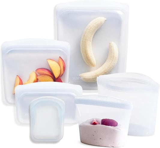 Stasher Silicone Reusable Food Storage Bags, 6-Pack, Reusable Freezer Bags, Microwave, Dishwasher, Oven Safe, Sous Vide, Premium Lunch Containers, Eco Friendly, Food-safe Silicone Snack Bag, Clear | Reusable Food Bags