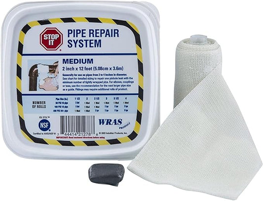 STOP IT Pipe Repair System, Industrial-Grade Fiberglass Tape with Urethane Resin, 400 PSI, -20°F to 250°F, for Leaky & Broken Pipes (White, 2in X 4ft)