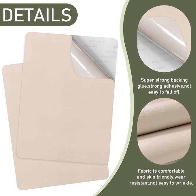 SYLVASS Self Adhesive Leather Repair Patches for Couch, Sofas, Furniture, Car Seats, Office Chairs, Pack of 2 Beige