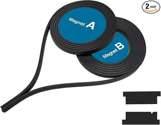 3/8" Width x 78" Length A+B Paired Magnetic Strips (Non-Adhesive), for Shower Door Replacement, 2 Rolls Insert for Framed and Semi-Framed Sliding Glass Doors