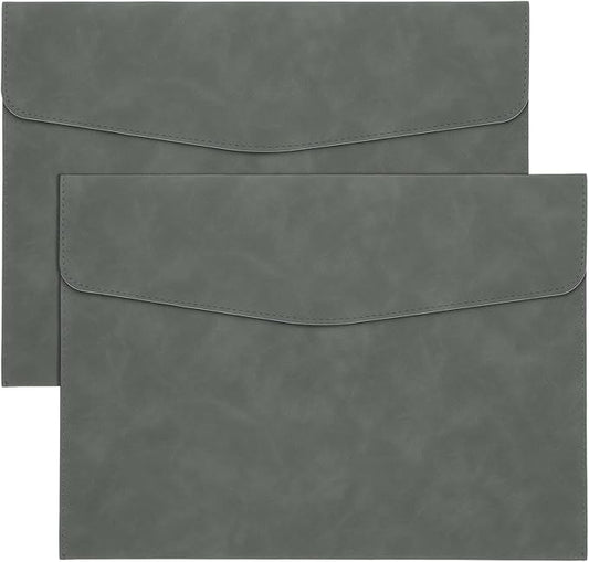 PATIKIL PU Leather A4 File Folder, 2Pcs Document Holder Filing Organizer Portfolio Envelope Folder Case with Snap Closure for Letter Receipt, Gray