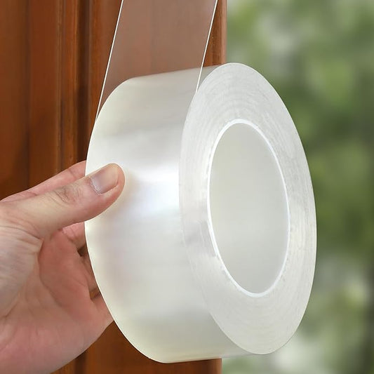Transparent Weather Sealing Tape, Clear Draft Isolation Film Tape for Door Draft Stopper, Adhesive Tape for Doors, Windows and Shower Glass Gaps - No Residue (2 Inch x 33Ft)