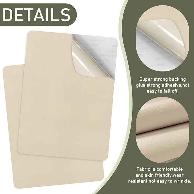 SYLVASS Self Adhesive Leather Repair Patches for Couch, Sofas, Furniture, Car Seats, Office Chairs, Pack of 2 Light Beige