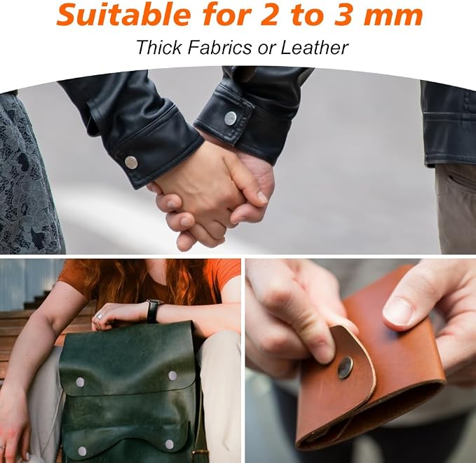 Qfun 120 Set Snap Fasteners Kit for Leather 12mm Metal Button Snaps Press Studs with 4 Setter Tools, 1 Hammer, 4 Color Leather Snaps for Clothes, Jackets, Jeans Wears, Bracelets, Bags