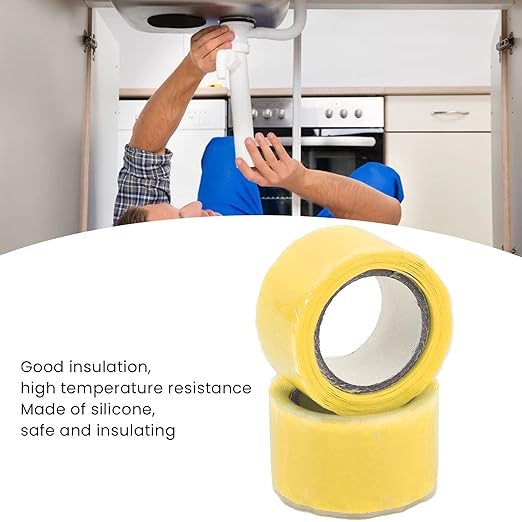 Self Fusing Silicone Tape, Waterproof Insulation Adhesive Tape, 2 Rolls 1.5m x 2.5cm - Heat, Easy Tear, Durable Pipe and Hose Repair Solution (Yellow)