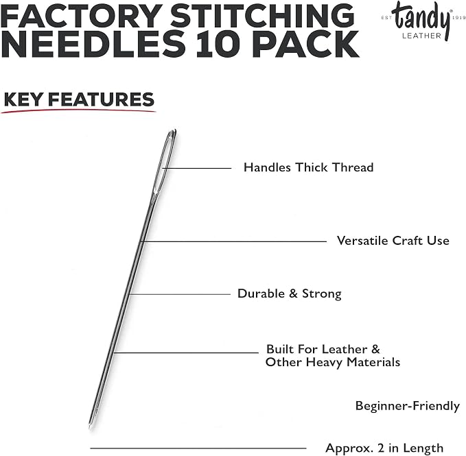 Tandy Leather Stitching Needle - Smooth Hand Sewing with Blunt Tip Control - Consistent Results for Crafting and Repair Projects - 10 Pack