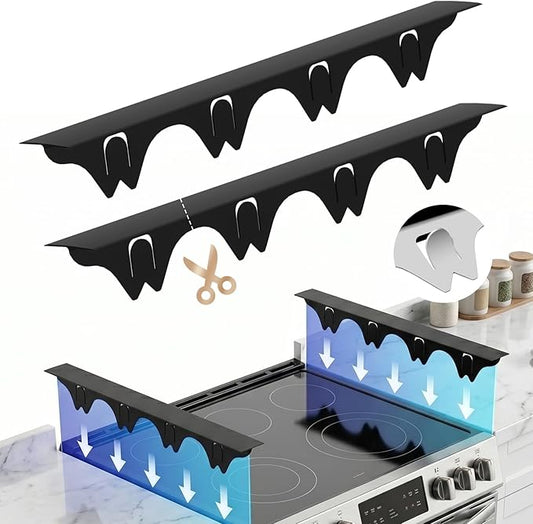 Silicone Stove Gap Covers with Stainless Steel, Oven Gap Filler Seals Gaps Between Stovetop and Counter, Stove Gap Guards Range Trim Kit, Easy to Clean Stove Gap Guard (Black 2 Pack,20.86")