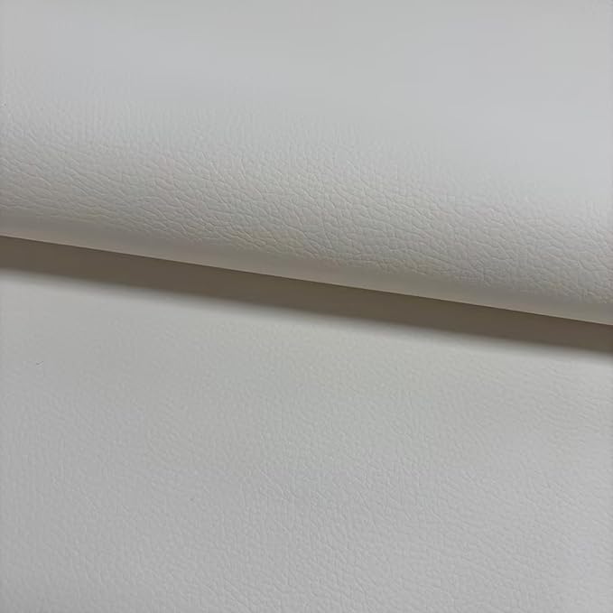 Faux Leather Vinyl Fabric, 78“ x 55” White Grained Lychee Leather Sheets, Synthetic Leather Material, for Upholstery Crafts, DIY Sewings, Automotive, Outdoor Boat Pleather