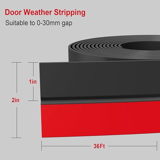 Door Seal Strip for Door Frame, 36ft Silicone Door Gap Filler, Shower Glass Door Seal Strip Bottom & Side Sealing, 2 Inch Wide Weather Stripping