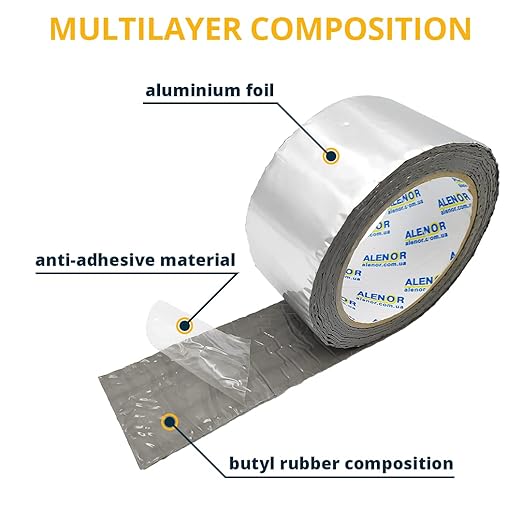 Alenor Aluminum Waterproof Sealant Butyl Repair Tape 2" inch x 33 Feet - Pack of 3 - RV Sealing Tape for Roof Leak Indoor Outdoor Use PVC Pipe Repair HVAC Vent Air Conditioner Window Seal Tape