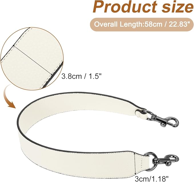 uxcell 22.83 Inch PU Leather Short Bag Strap with Clasp, Purse Handles Handbags Replacement Straps for Clutch Bag Crossbody Underarm Bags, Beige, Metallic Black Buckle