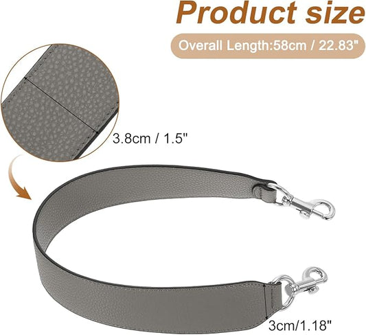 uxcell 22.83 Inch PU Leather Short Bag Strap with Clasp, Purse Handles Handbags Replacement Straps for Clutch Bag Crossbody Underarm Bags, Grey, Silver Buckle