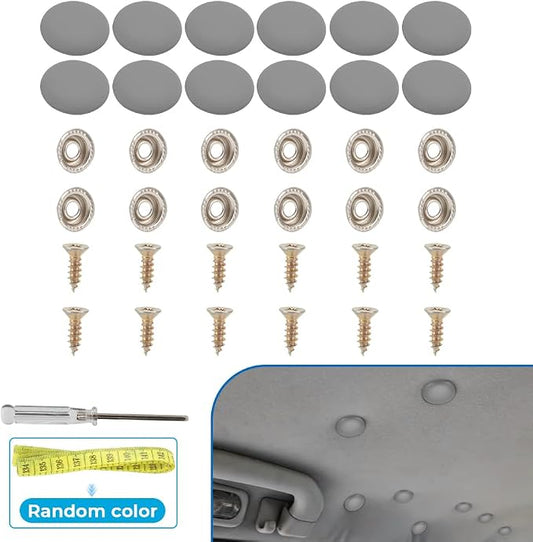Set of 12 Grey Leather Snap Upholstery Buttons Fit for Tufting Furniture Bed Sofa Chair, Car Seat RV Roof Headliner Interior Cloth Fixing with Installation Tool