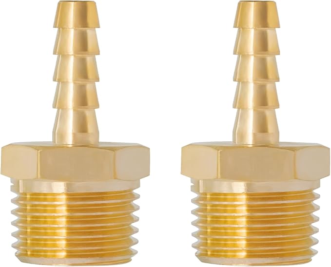 SUNGATOR Hose Barb Fittings 1/4 Inch Barb × 1/2 Inch NPT, Brass Air Hose Fittings, 1/4" to 1/2" NPT Male Air Line Repair Connector Kit, Brass Male Thread Pipe Adapter (2 Pack)
